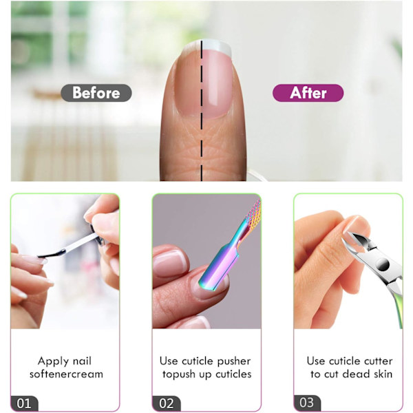 Cuticle Pusher Remover Cutter Nipper Sax Pusher Skalare Scraper Dead Skin Clipper Manikyr Pedikyrverktyg (färgglada)