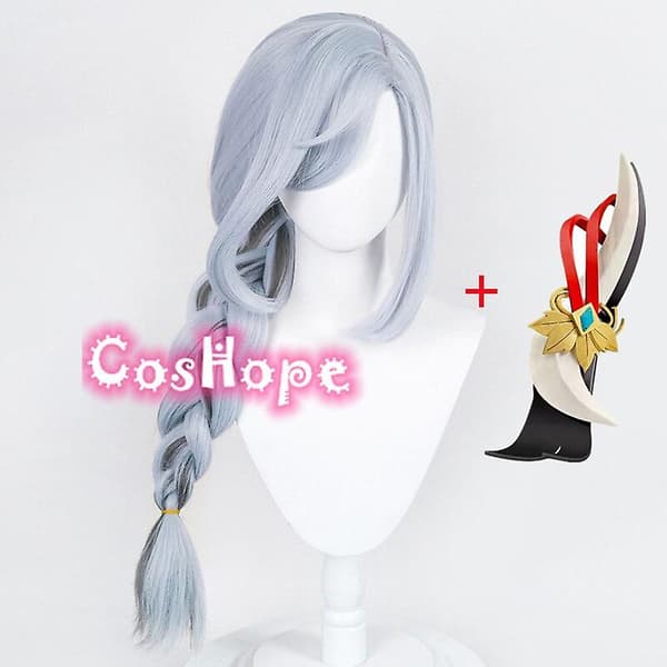 Genshin impact shenhe cosplay peruk pre flätad peruk 80cm grå