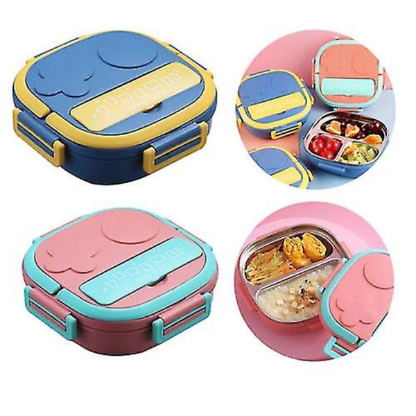 Lunchlåda Mat Isolerad Varmare Skol Thermal Matbehållare Vuxen Barn3-fackBlå 3-compartments Blue