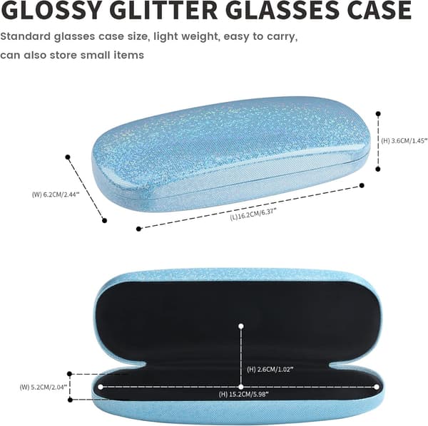 2 deler svart og blått glitter hardt etui for briller, bærbar