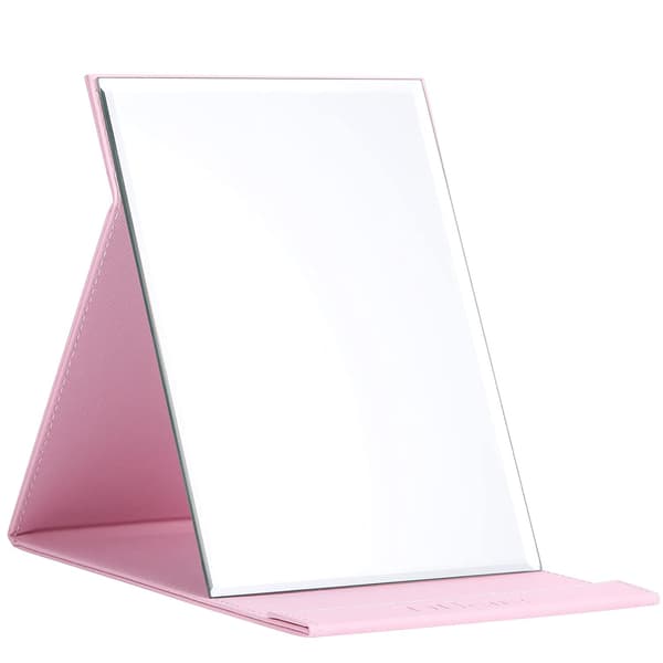 Bærbar foldbar makeupspejl med stativ, pink