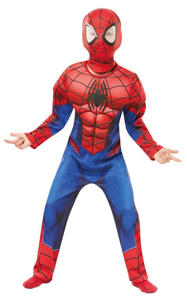 Spiderman deluxe 122/128 cl (7-8 år) vadderad dräkt med mask 450