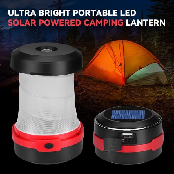 Uppladdningsbar LED campinglykta, USB driven och solcellsdriven f