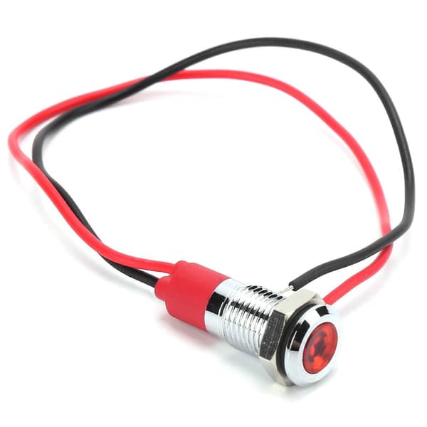 8 mm vanntett LED-indikatorlampe med ledning, rød