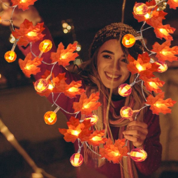 Pumpkin Lights & Förstorad Maple Fall String Lights Halloween Pump
