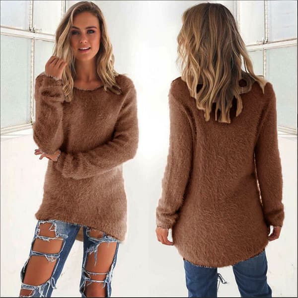 Dame Langærmet plys trøje Jumper Pullover sweatshirt Top lake blue S