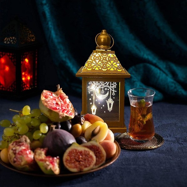 Mini Ramadan lanterne med LED natlys, hængende jernlanterne dekoration til muslimsk islam Eid Ramadan Holiday Party (d-4-)