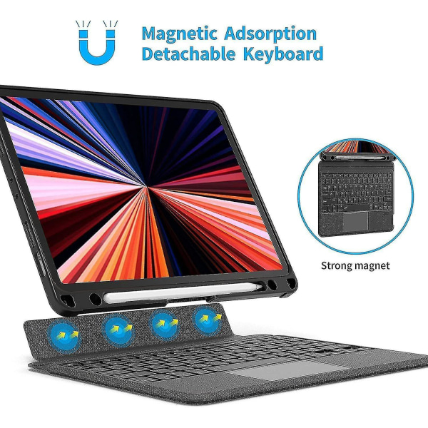 Bluetooth magnetiskt löstagbart tangentbord med mjukt case för Ipad iPad Pro 12.9 2021