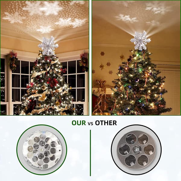 Christmas Tree Topper Projector Light Star Tree Topper For juledekorasjon Snowflake Light
