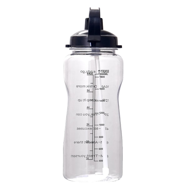 Gallon sportvattenflaska 3,8/2l stor kapacitet Tritan Bpa Free Outdoor Motivational With Time Marker Bärbara fitness white 2L