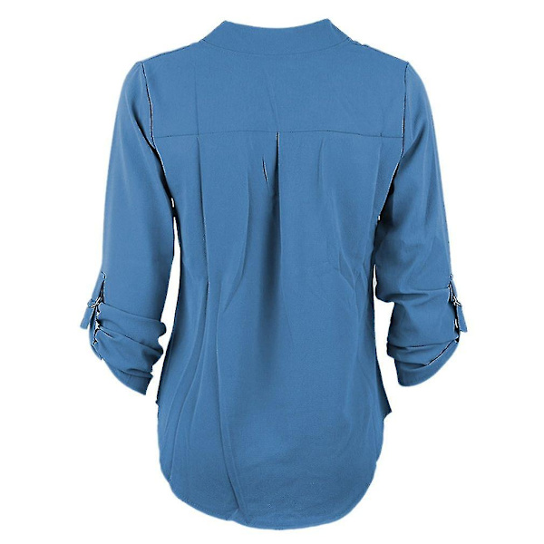 Stretchig kvinnor V-hals solid chiffong blus dam långärmad blusskjorta