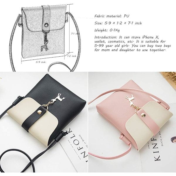 Mini Crossbody-väska för tjej med hänge, PU-läder Crossbody-väska med rem Mobilväska Axelväskor för barn NO:2