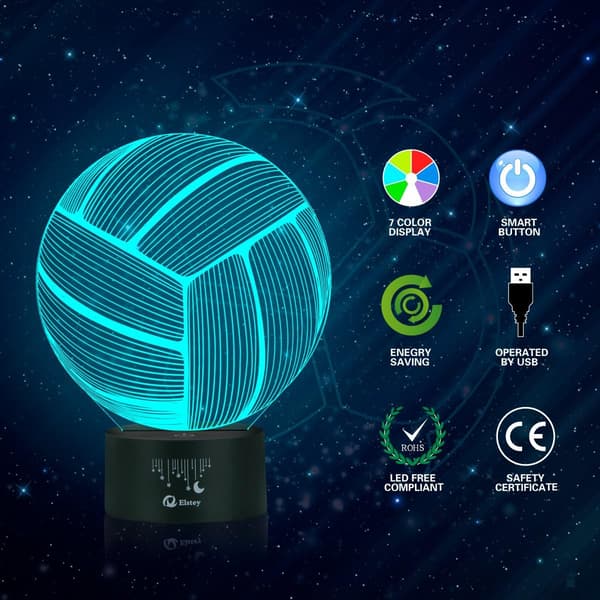 Volleyboll 3D-lampa Optical Illusion Night Light, Elstey 7 Co