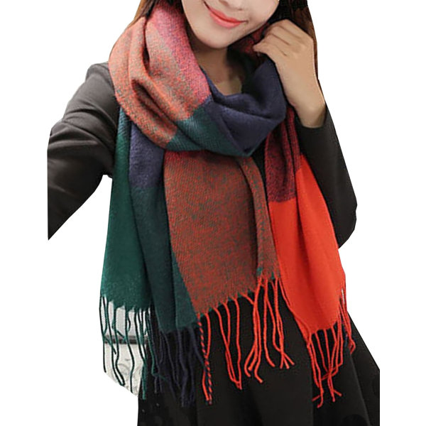 Dammode lång sjal Big Grid Winter Warm Lattice Large Scarf