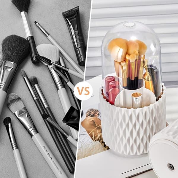 360° Makeupbørste Opbevaring med Låg, Makeup Opbevaringsboks Organizer