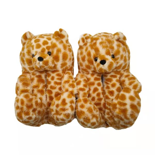 Faux pels hjemmesko med bamse - leopardfarve til kvinder og piger