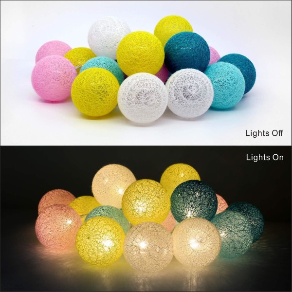 Cotton Ball Fairy Lights - 3m 20 Led Lyslenke - Bærbare Led Fairy Lights for Innendørs Bruk