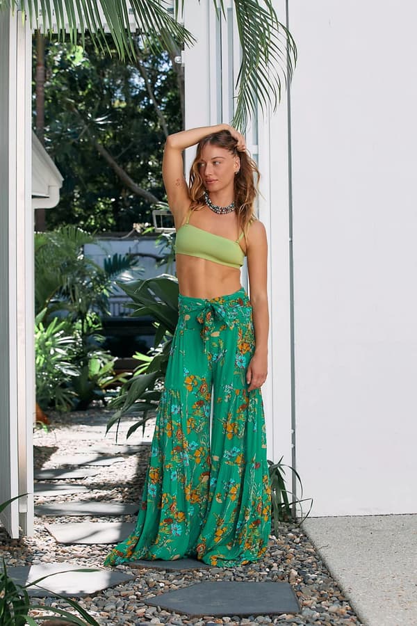 AVEKI Print Elastiska högmidjade Flare Leg Bell Bottom Pants, FKBB009, S