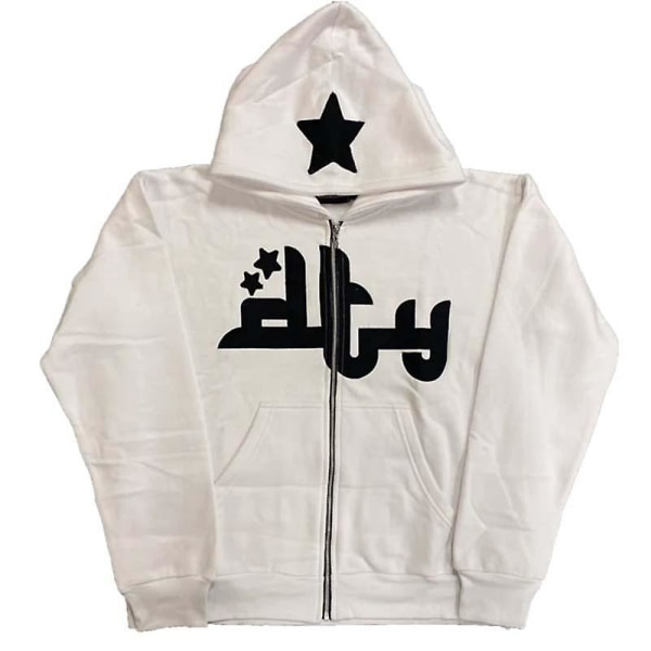 Män Printed huvtröjor Harajuku High treet huvtröjor Y2k treetwear Hip Hop Gothic Zip Up Loose Jacka Kappor WHITE S
