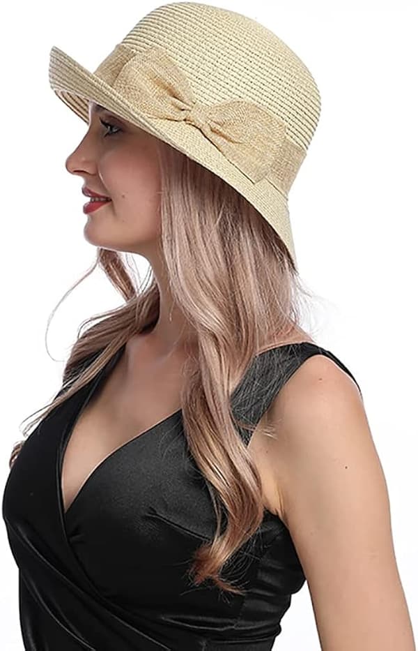 Dames Foldsom Strå Solhat Rullebred Sommer UV Strand Solhat