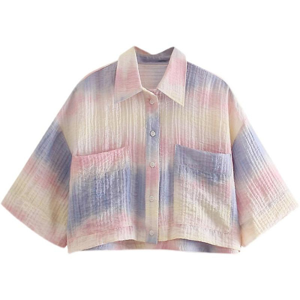 ös gradient Tie-dye Texture kortarmet skjorte L