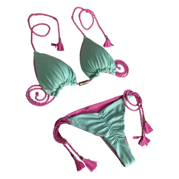 Todelt sæt til kvinder med string-badedragt Trekant-BH Top med bikinibund exig trekant-Bikini badedragt Light green S