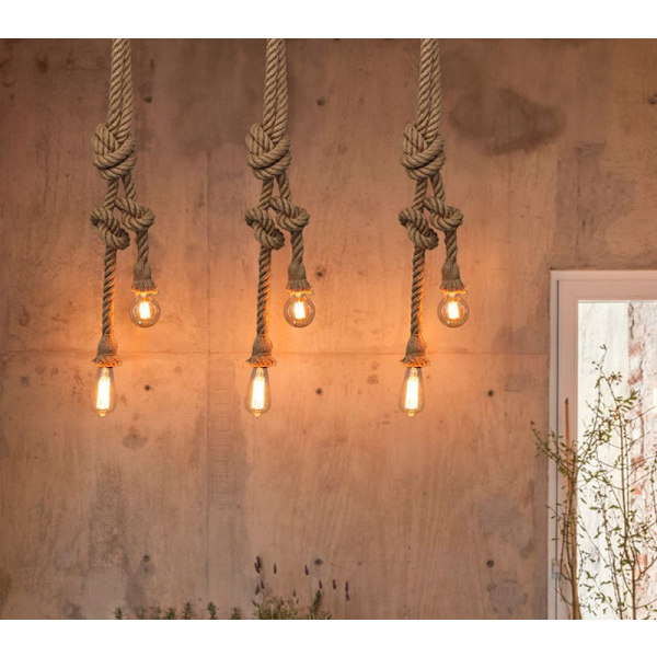 Rep ljuskrona industri taklampa rep ljus armatur Industriell ljuskrona hampa rep tak lampa 200CM