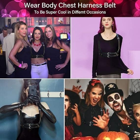 Punk Talje Sele Bælte Læder Krop Brystkæde Sort Goth Vest