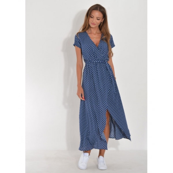 Summer New V-Neck Print Lace Up Dress blå XL blue xl