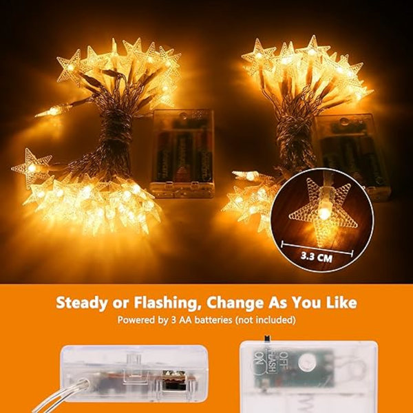 2 Pakke 6M 40 LED Julelys Batterier LED Varm Hvid