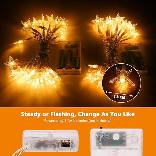 2 Pakke 6M 40 LED Julelys Batterier LED Varmhvit