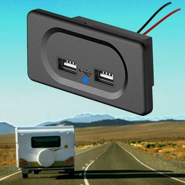 Dubbel USB billaddare 5V 3.1 A bil USB laddare Power Dubbelportsuttag med LED-indikatorer för bilbåt RV Caravan Svart