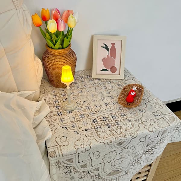 Blondeduk - Rund 90x90 Blondeduk Bohemsk Elegant Blomsterdesign Bryllup Blondeduk Rektangulær Børstet Duk