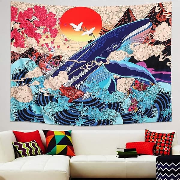 Tapet Ukiyo - E (bølget hval, længde 148*200cm), bølget koi karpe