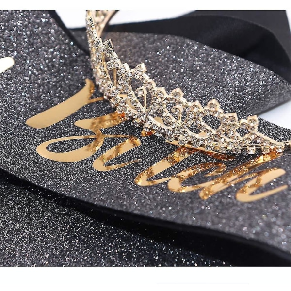 Syntymäpäivä Sash & Rhinestone Tiara -setti - Musta Glitteri Syntymäpäivä Sash Syntymäpäivälahjat naisille Syntymäpäivä