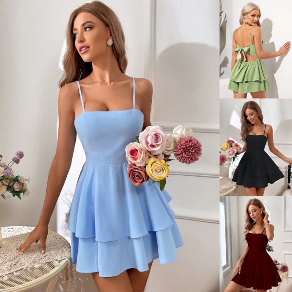 Rygløs roset blondekjole exig selekjole Light blue #38 S