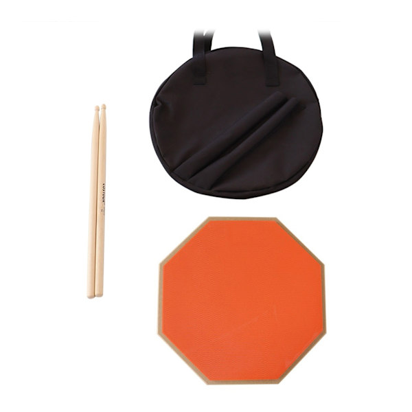 12-tuumainen harjoitustyyny rumpuille ja kapuloille Setti harjoitustyyny säilytyslaukulla Hiljainen rumpualusta Vaahterapuiset rumpukapulat Orange With stick bag