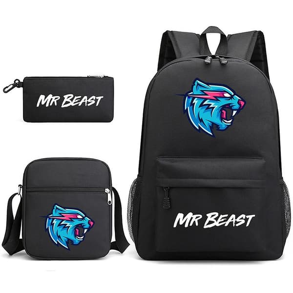 Mr. Beast Lightning Cat Tredelad ryggsäck Axelväska Z qd