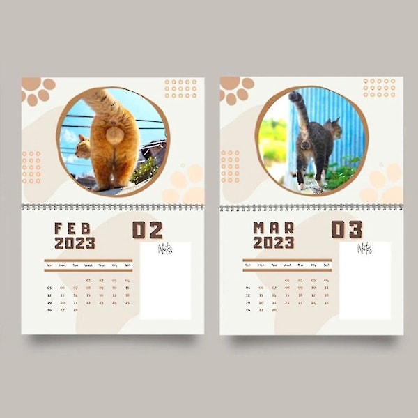 Cat Buttholes -seinäkalenteri 2023, malli 12 kuukauden maisemaseinäkalenteri