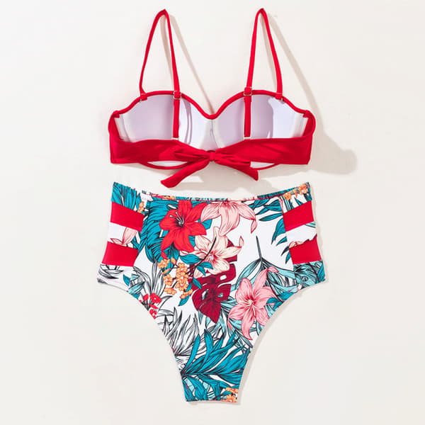 Kvinnors print Knot Bikini Set Tvådelad Baddräkt，XS