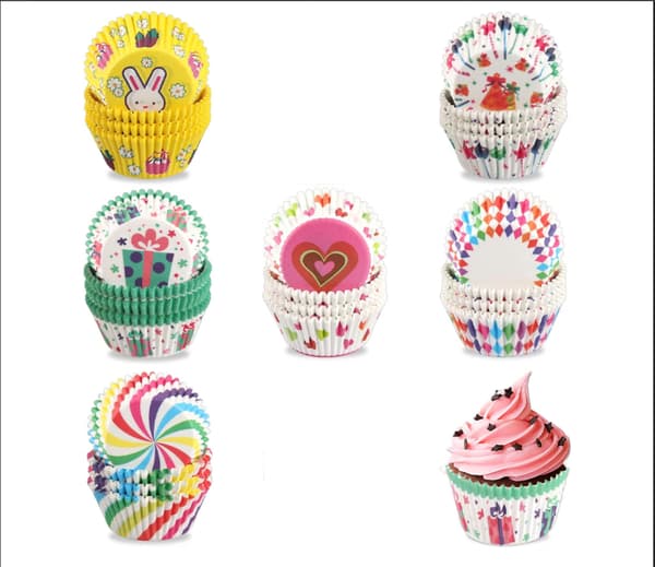 600 stk Bakepapir Ikke-Klistrende Bakeformer, Regnbue Cupcake