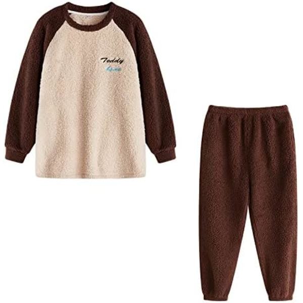Dam Fluffy Pyjamas Set Fleecetröja byxor Lös plysch