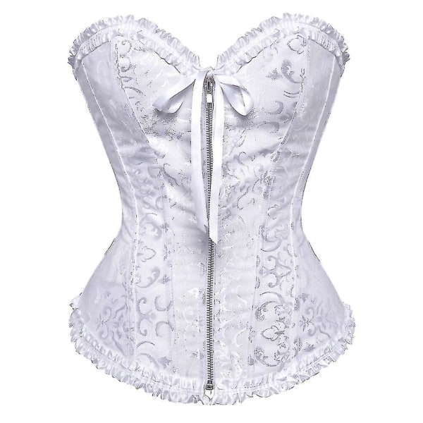 exiga naisten nörskorsetti Bustier Top Zip Vintage Brocade Korsetit Overbust Corselet laihdutusvaatteet Plus -6xl white S
