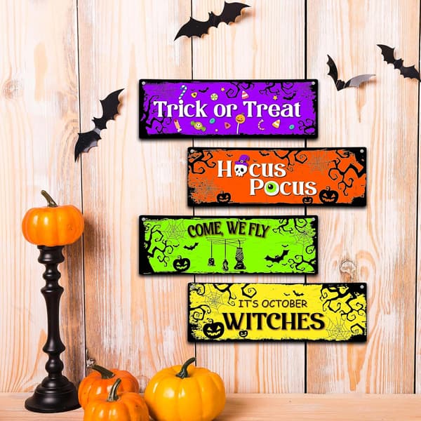 4 delar Halloween-dekor Barnrum Väggdekor träskylt, 11,8x3,9