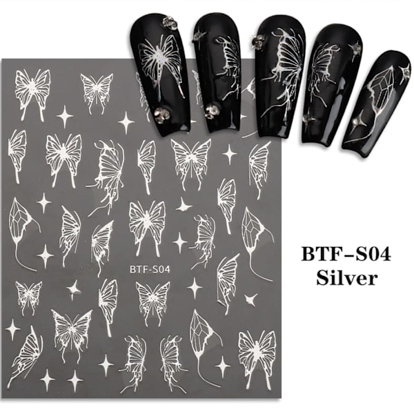 4 ark Butterfly Nail Art Stickers Dekaler 3D självhäftande laser