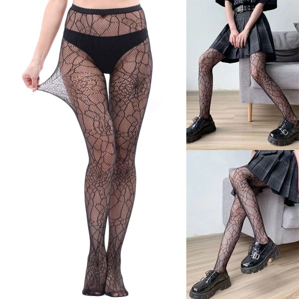 2 stk. Kvinder Blonde Mønstrede Netstrømper Halloween Spider Web Netstrømpebukser