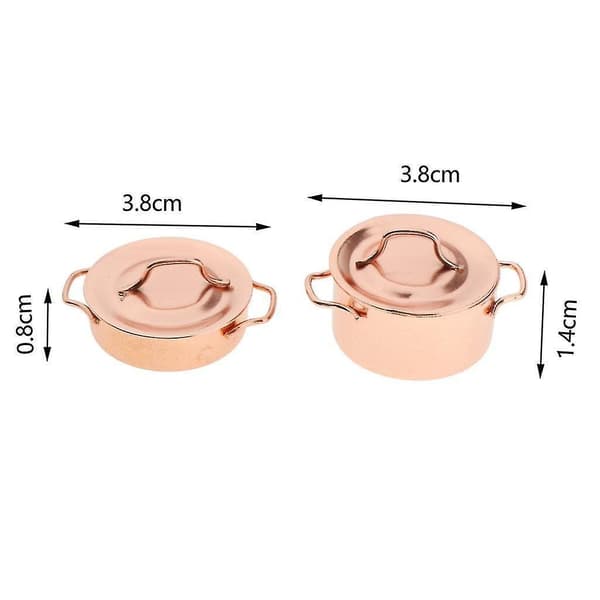 2x 1/12 Dockskåp Miniatyr Kök Koppargryta Mini Matlagningslekset Kit Rollspel