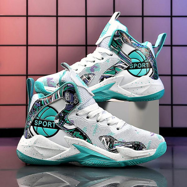 Børne Basketballsko Åndbare Sneakers Drenge Piger Sportssko Yj8768 WhiteGreen 30