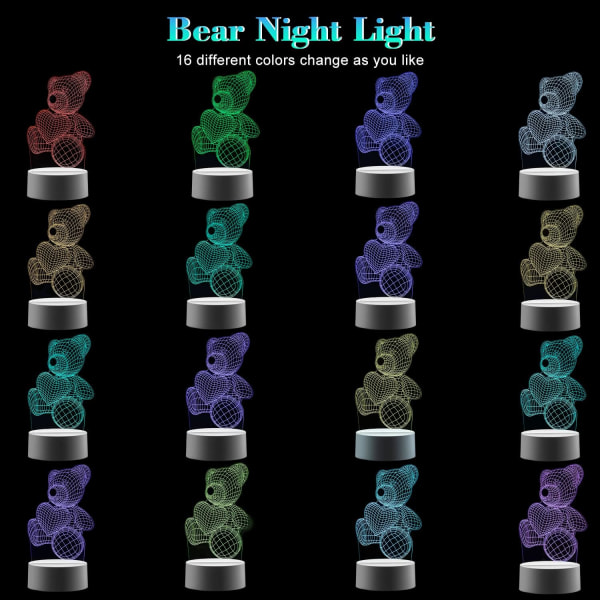 3D Night Light Nalle LED Illusion Lampa för barn och kärlek