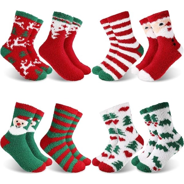 8 par plysch julstrumpor för vuxna, plysch tofflor, Xmas So